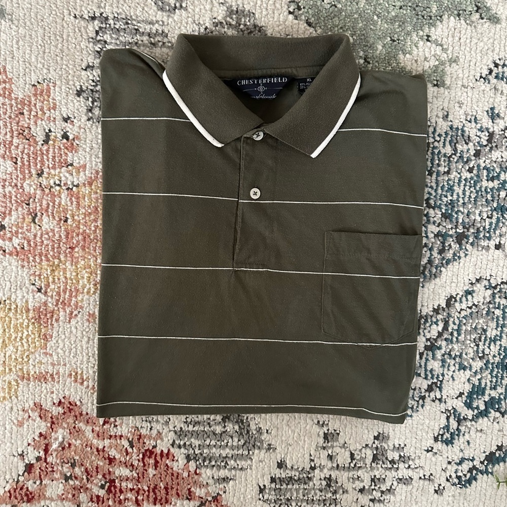 Vintage men’s striped polo Chesterfield Worldwide XL Forest Green Stripe Polo